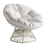 OSP Home Furnishings BF25296WH-11 Papasan Chair with White Round Pillow Cushion and White Wicker Weave
